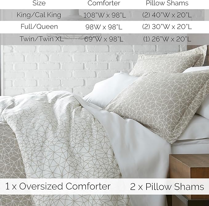 Southshore Fine Living, Inc. Twin Size Comforter Set with Pillow Sham, Reversible Geometric Print is 2 Colors in 1 - Alternative Down Comforter Twin/Twin XL, Soft Microfiber, Taupe & White - LeafyLoom