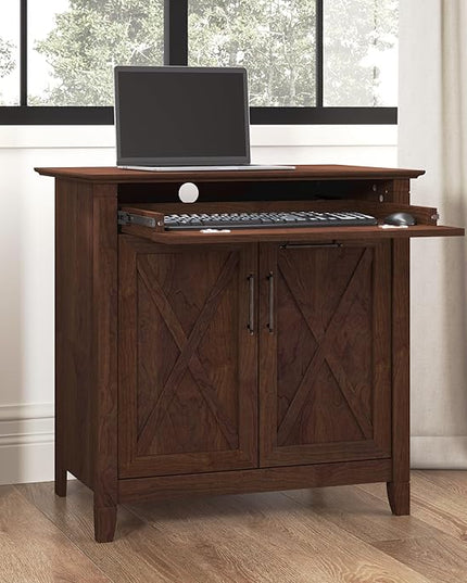 Bush Business Furniture Key West Secretary Desk with Keyboard Tray and Storage Cabinet, 30W x 20D, Bing Cherry - LeafyLoom