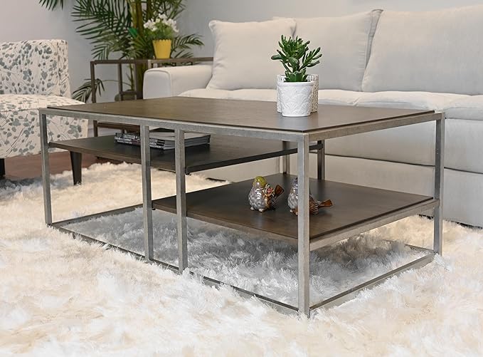 NicBex Coffee Table Wooden Coffee Table with Storage Rectangle Center Tables with Open Shelves and Metal Frame Dining Table for Living Room, Dining Room, Office, and Bedroom,50" W, Brown - LeafyLoom