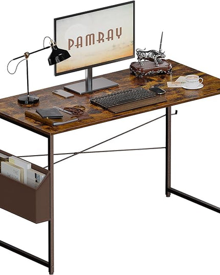 Pamray 47 Inch Computer Desk Small Spaces Desk with Storage Bag for Bedroom Writing and Home Office Work Small Study Desk Table Vintage - LeafyLoom