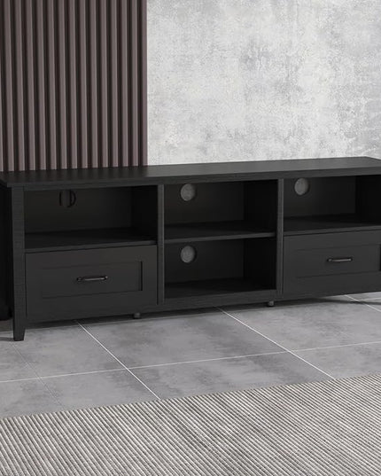 70Inch TV Stand Base, Entertainment Center Cabinet with 2 Drawers and 4 High-Capacity Storage Media Console for Living Room, Black - LeafyLoom