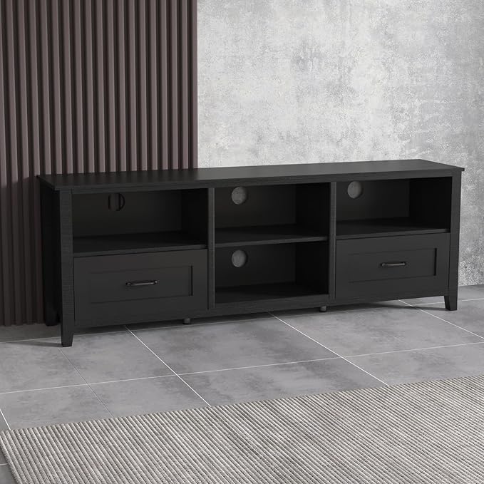70Inch TV Stand Base, Entertainment Center Cabinet with 2 Drawers and 4 High-Capacity Storage Media Console for Living Room, Black - LeafyLoom