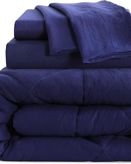 NTBAY Twin Comforter Set with Sheets, 5 Pieces Soft and Breathable Twin Bedding Set, Twin Bed in a Bag, Down Alternative Comforter Set Solid Color All Season, Kids Bedding Set, Navy Blue - LeafyLoom