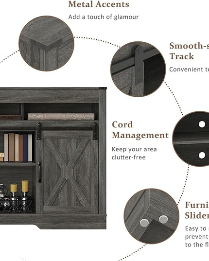farmhouse 65+ Inch TV Stand, Tall Entertainment Center for Living Room, Bedroom, Dark Grey - LeafyLoom