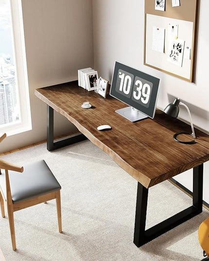 Solid Wood Computer Desk,Rustic Style 55-inch Large Office Desk- Modern Gaming Working for Home Office, Modern Simple Design, Ideal for Study, Writing, Dining - LeafyLoom