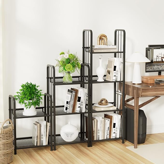 Bookshelf Vertical Storage Freestanding Storage Stand for Living Room, Bedroom, Kitchen, Rust Resistance, Easy Assemblyl Free CombinationMulti-Functional Organizer (4 Tiers, Black) - LeafyLoom