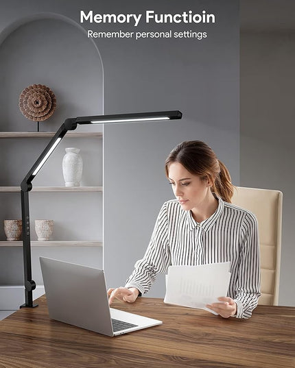 MediAcous LED Desk Lamp with Clamp, Dual Light Desk Lamp with Swing Arm, 4 Color Modes & 4 Brightness Metal Table Lamp, Eye-Caring Clip-on Lamp with Memory Function for Home Office Work Study - LeafyLoom