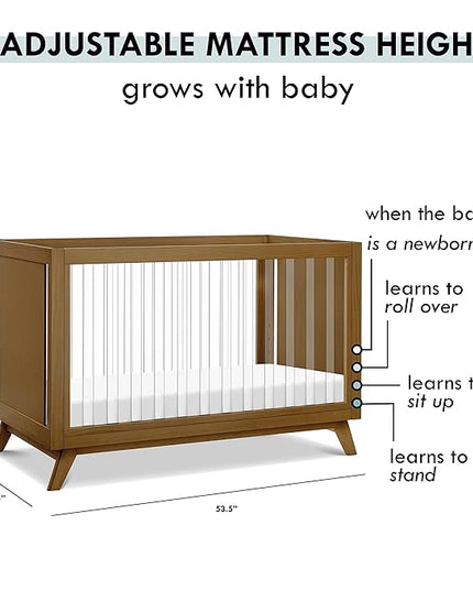 DaVinci Otto 3-in-1 Convertible Crib in Walnut with Acrylic Slats, Greenguard Gold Certified - LeafyLoom