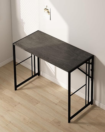 EMODA 40 inch Folding Desk No Assembly Required Home Office Desk Study Writing Gaming Computer Table, Black Oak - LeafyLoom