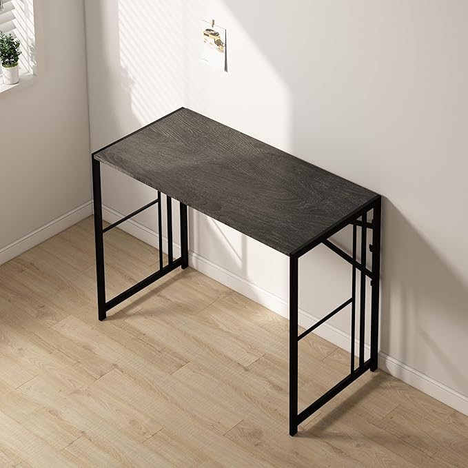 EMODA 40 inch Folding Desk No Assembly Required Home Office Desk Study Writing Gaming Computer Table, Black Oak - LeafyLoom