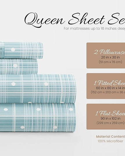 Linen Market 4 Piece Queen Bedding Sheet Set (Polka Dot Aqua) - Sleep Better Than Ever with These Ultra-Soft & Cooling Bed Sheets for Your Queen Size Bed - Deep Pocket Fits 16" Mattress - LeafyLoom