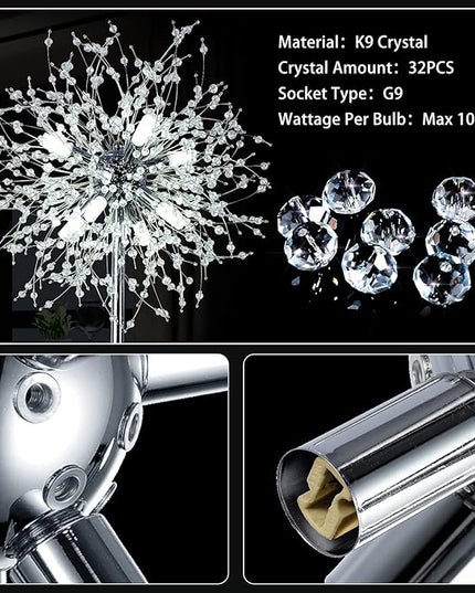 Airposta Crystal Floor Lamp for Bedroom, Floor Lamp for Living Room, Elegant Standing Lamp, 69" Tall Pole Lamp, Modern Floor Lamp for Room Decor, 32 Firework Crystal Harnesses Included, Chrome Finish - LeafyLoom