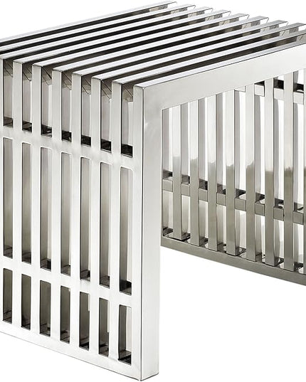 Modway Gridiron Contemporary Modern Small Stainless Steel Bench, 19.5" - LeafyLoom