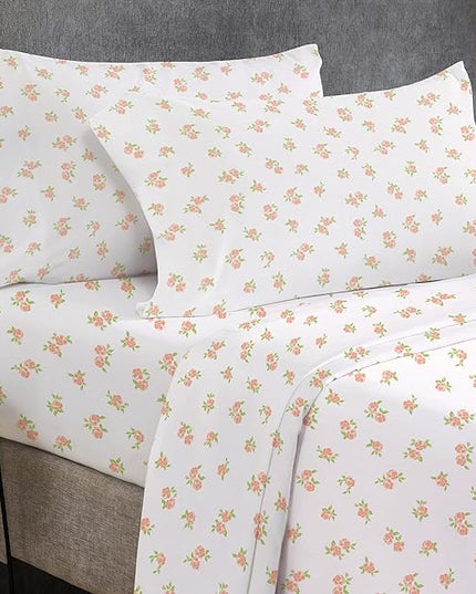 California Design Den King Floral Sheet Set, 4 Pc 100% Cotton Sateen Sheets King Size Sheets Set Deep Pockets & Pillowcase Set - Chic Floral - LeafyLoom