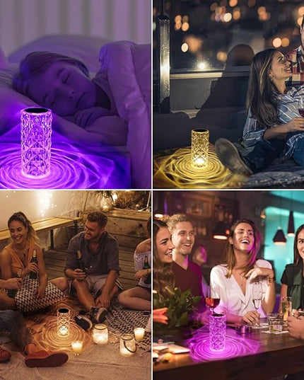 Rose Touch Lamp RGB Night Light, USB Rechargeable Touch Remote Control Crystal Light for Bedroom Living Room Home Decor Colorful Decorative Lights - LeafyLoom