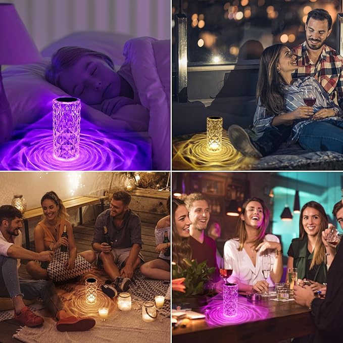 Rose Touch Lamp RGB Night Light, USB Rechargeable Touch Remote Control Crystal Light for Bedroom Living Room Home Decor Colorful Decorative Lights - LeafyLoom