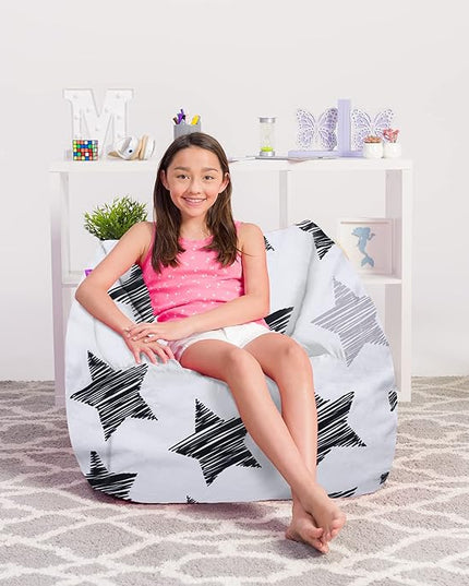 Posh Creations Structured Comfy Bean Bag Chair for Gaming, Reading, and Watching TV, Coronado Chair, Canvas - Sketchy Stars - LeafyLoom