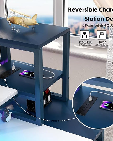 39.4'' Gaming Desk with LED and Storage Shelves, 39 Computer Desk with Long Monitor Stand, Small Desk for Small Space, Simple Study Student Writing Desk, Laptop Table for Home Office, White - LeafyLoom