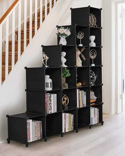ANWBROAD Cube Storage Organizer 20-Cube Cubby Shelving Book Shelf Living Room Closet Clothes Organizers Kids Toys Craft Yarn Storage with Rubber Hammer for Bedroom Office Black ULCS020B - LeafyLoom