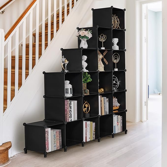 ANWBROAD Cube Storage Organizer 20-Cube Cubby Shelving Book Shelf Living Room Closet Clothes Organizers Kids Toys Craft Yarn Storage with Rubber Hammer for Bedroom Office Black ULCS020B - LeafyLoom