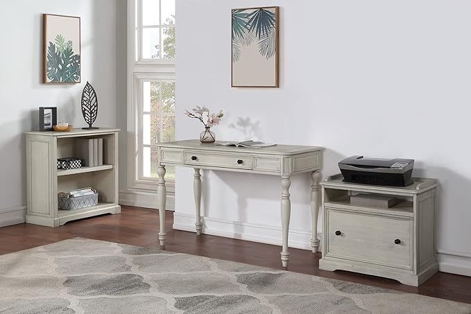 OSP Home Furnishings Country Meadows 48 Inch Writing Desk with Drawer, Antique White - LeafyLoom