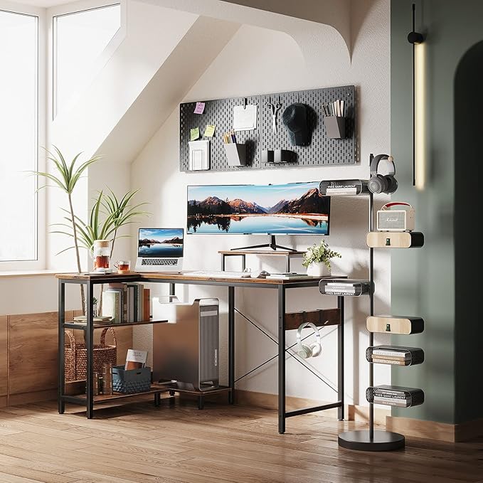 ODK 40 Inch Small L Shaped Computer Desk with Reversible Storage Shelves, Corner Desk with Monitor Stand for Small Space, Modern Simple Writing Study Table for Home Office, Rustic Brown - LeafyLoom