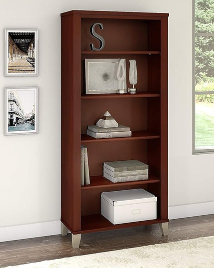 Bush Furniture Somerset Tall 5 Shelf Bookcase in Hansen Cherry - LeafyLoom