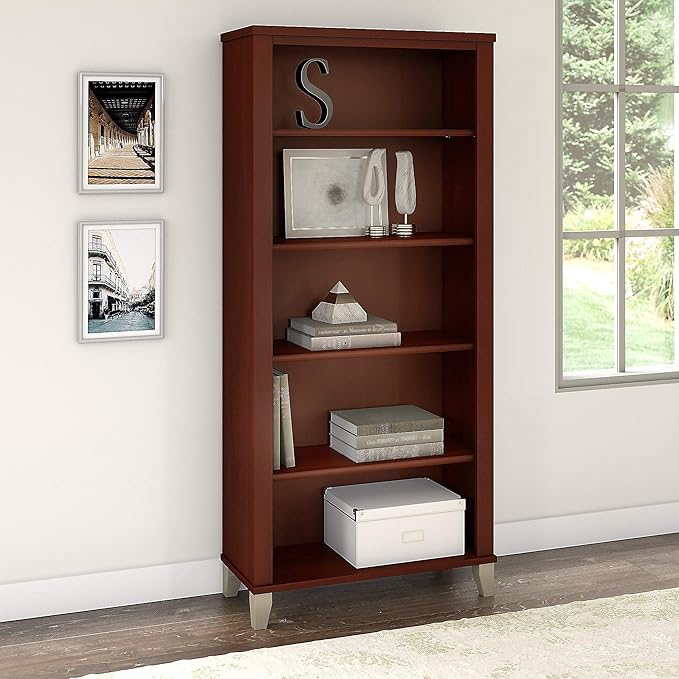 Bush Furniture Somerset Tall 5 Shelf Bookcase in Hansen Cherry - LeafyLoom