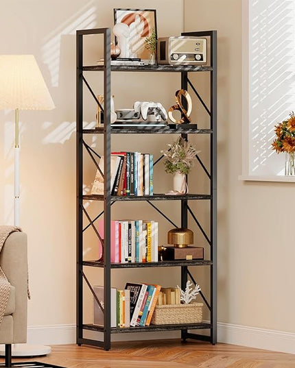 DWVO 5 Tier Bookshelf, Industrial Bookshelves Open Shelf Bookcase, Storage Shelves Organizer Display Rack for Bedroom,Living Room,Office,Kitchen, Charcoal Gray - LeafyLoom