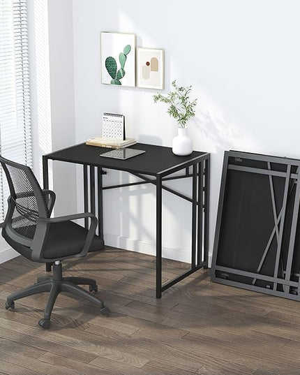 Small Folding Computer Desk 32 inch, Writing Gaming Computer Desk for Small Spaces, No Assembly Required Small Office Desk, Black - LeafyLoom