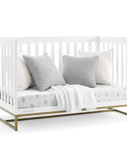 Delta Children Jade 4-in-1 Convertible Crib - Greenguard Gold Certified, Bianca White/Bronze - LeafyLoom
