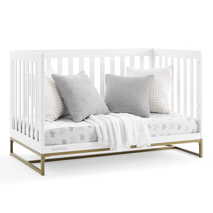 Delta Children Jade 4-in-1 Convertible Crib - Greenguard Gold Certified, Bianca White/Bronze - LeafyLoom