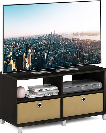Furinno Andrey Entertainment Center with Bin Drawers, Dark Espresso - LeafyLoom