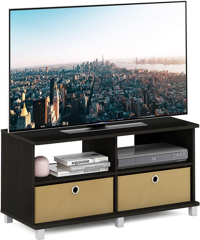 Furinno Andrey Entertainment Center with Bin Drawers, Dark Espresso - LeafyLoom