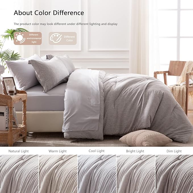 UNILIBRA Bed in a Bag King Size 7 Pieces - Grey King Comforter Set Soft for All Seasons - Cationic Dyeing Bedding Comforter Sets with Comforter, Flat Sheet, Fitted Sheet, Pillowcases & Shams - LeafyLoom