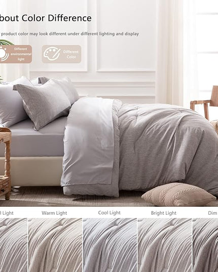 UNILIBRA 7 Pieces Bed in a Bag Full Size Comforter Sets, Grey Full Bed Set Soft for All Seasons - Cationic Dyeing Bedding Set with Comforter, Flat Sheet, Fitted Sheet, Pillowcases & Shams - LeafyLoom