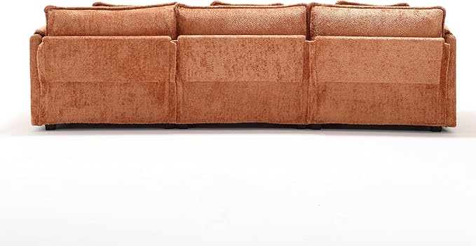 5 Seater L Shaped Convertible Modular Sectional Sofa with Reversible Chaise, Minimalist Oversized Sleeper Corner Couch,Chenille Upholstered Leisure Sofá for Living Room Office, Orange 112.2" - LeafyLoom