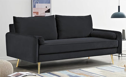 Kent Modern Sofa, European Style Velvet Living Room Furniture with Tapered Legs, Vintage Flair, and Sleek Design, Black - LeafyLoom