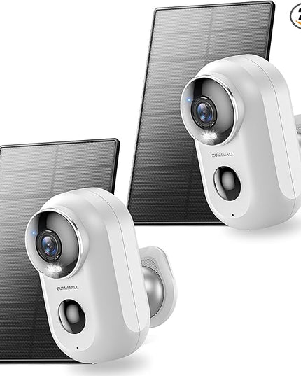 ZUMIMALL Solar Security Cameras Wireless Outdoor, 2Packs, Solar Camera Outdoor Wireless, 2.4G WiFi Battery Camera, 3MP Color Night Vision, Magnetic Mount, Siren,PIR/AI Analyse, IP66, Cloud, Alexa ZUMIMALL