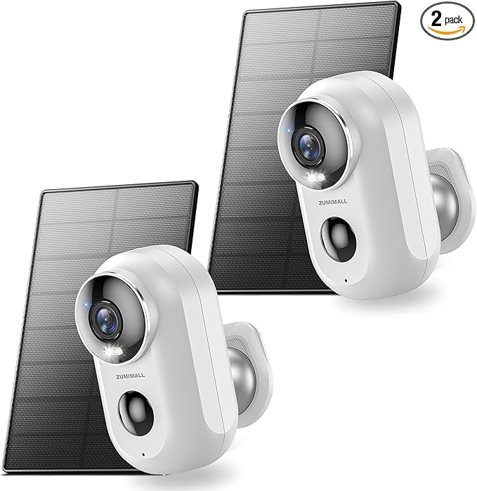 ZUMIMALL Solar Security Cameras Wireless Outdoor, 2Packs, Solar Camera Outdoor Wireless, 2.4G WiFi Battery Camera, 3MP Color Night Vision, Magnetic Mount, Siren,PIR/AI Analyse, IP66, Cloud, Alexa ZUMIMALL