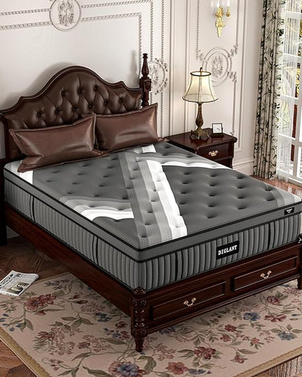 California King Mattress DIGLANT 14 Inch Memory Foam Hybrid Mattress in a Box, Motion Isolation Individually Pocket Spring, Supportive & Back Pain Relief, CalKing Size Plush Mattress, Black, 75”x84” - LeafyLoom