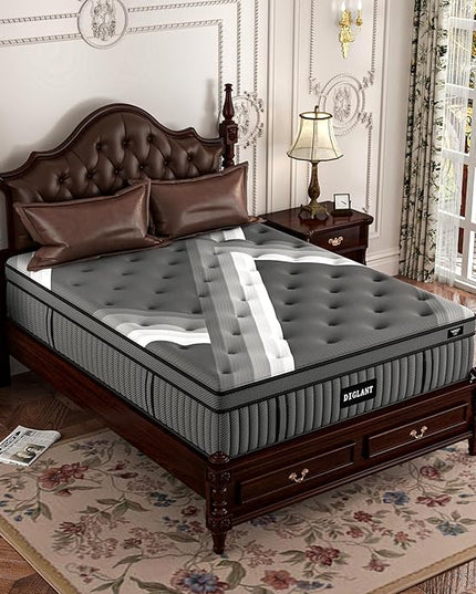 Queen Mattress DIGLANT 14 Inch Memory Foam Hybrid Mattress in a Box, Motion Isolation Individually Pocket Spring, Supportive & Back Pain Relief, Queen Size Plush Mattress, Black, 60”x80” - LeafyLoom