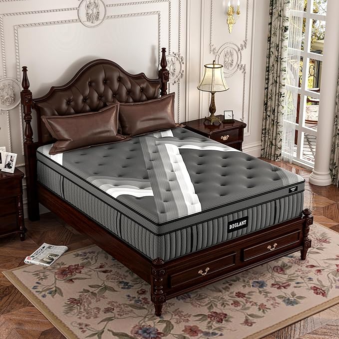 Queen Mattress DIGLANT 14 Inch Memory Foam Hybrid Mattress in a Box, Motion Isolation Individually Pocket Spring, Supportive & Back Pain Relief, Queen Size Plush Mattress, Black, 60”x80” - LeafyLoom