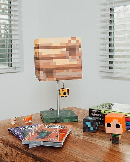 Minecraft Yellow Bee Nest Block Desk Lamp with 3D Bee Puller | Nightstand Table Lamp with LED Mood Light for Bedroom, Desk, Living Room, Playroom | Home Decor Kids Room Essentials | Video Game Gifts - LeafyLoom