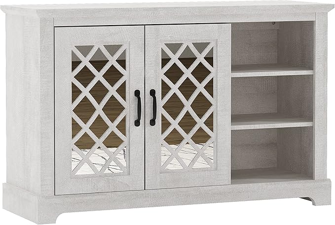Galano Millicent 2 Doors Sideboard with Open Shelves, Buffet Cabinet with Storage, Storage Cabinet for Kitchen, Dining Room, Living Room, 15.67" D x 45.71" W x 29.29" H, Dusty Grey Oak - LeafyLoom