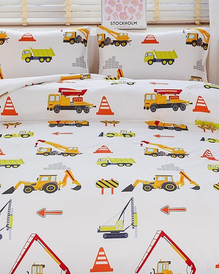 Kids Twin Comforter Set for Boys,Engineering Vehicle Comforter Set Twin,Tractor Comforter,Kids Crane Bedding Sets,Excavator Comforter with 2Pillowcases - LeafyLoom