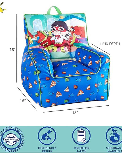 Idea Nuova Ryan's World Toddler Nylon Bean Bag Chair with Piping & Top Carry Handle Large - LeafyLoom
