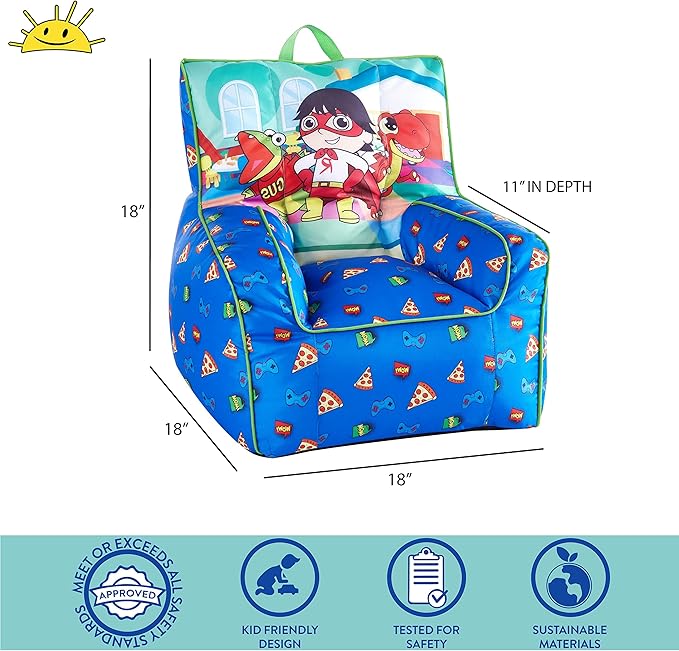 Idea Nuova Ryan's World Toddler Nylon Bean Bag Chair with Piping & Top Carry Handle Large - LeafyLoom