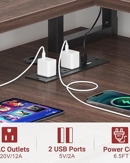 armocity L Shaped Computer Desk with Power Outlets, Gaming Desk L Shaped with LED Lights, Corner Desk with Storage Shelves, Work Study Desk for Bedroom, Home Office Small Spaces, 47'', Black - LeafyLoom