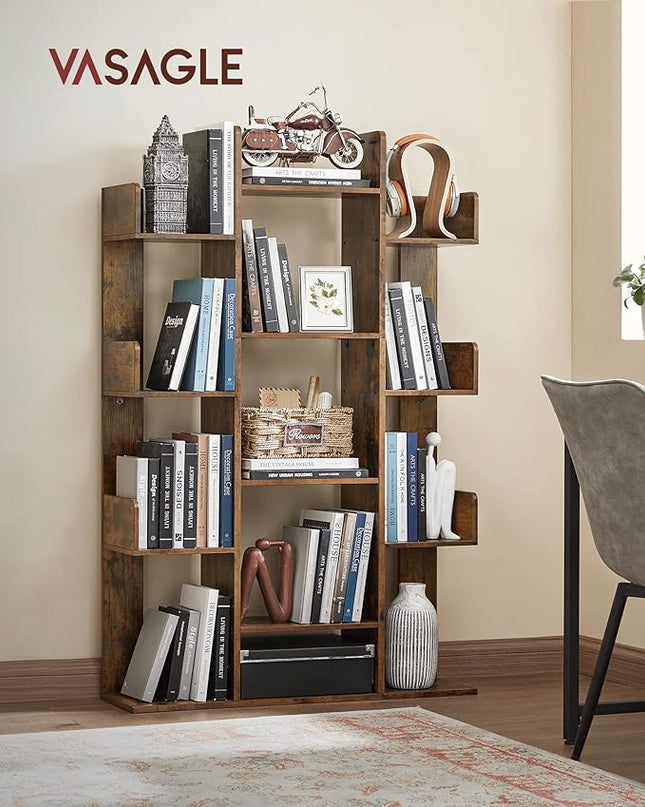 VASAGLE Bookshelf, Tree-Shaped Bookcase with 13 Storage Shelves, Rounded Corners, 9.8”D x 33.9”W x 55.1”H, Rustic Brown ULBC67BXV1 - LeafyLoom